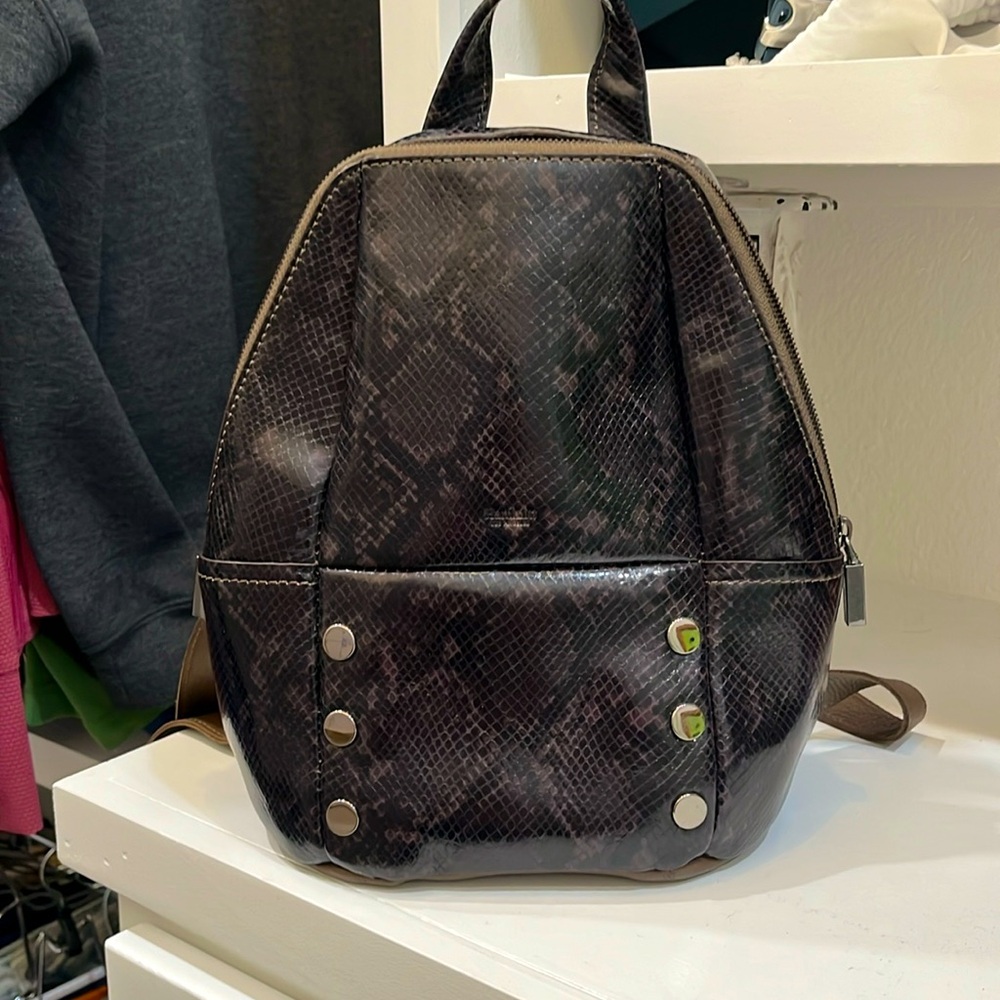 Hammitt medium backpack with snake embossed front. Silver hardware.